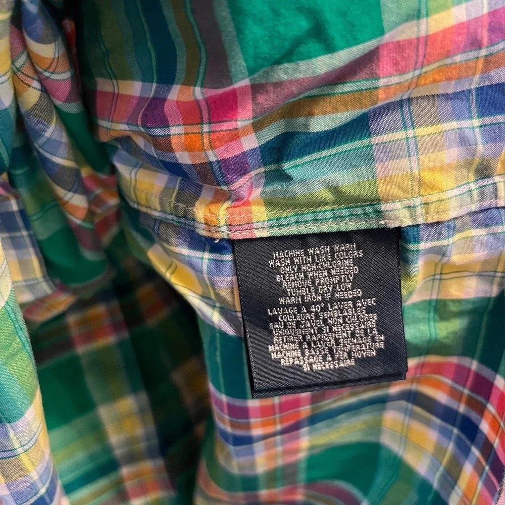 Ralph Lauren Boys Short Sleeve Plaid Preppy Button Down Size L 16/18